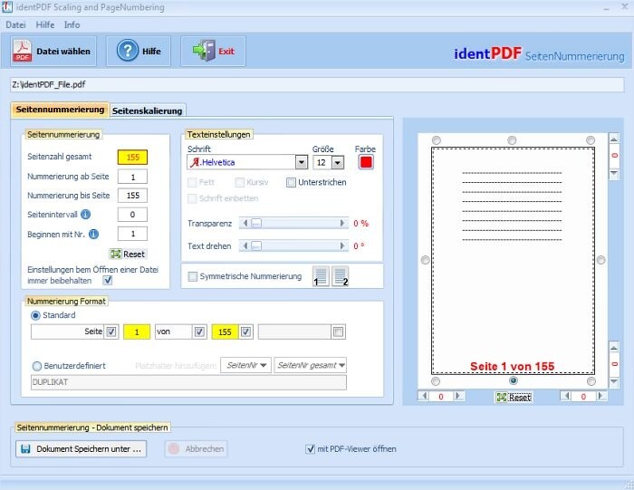  identPDF Seitennummerierung