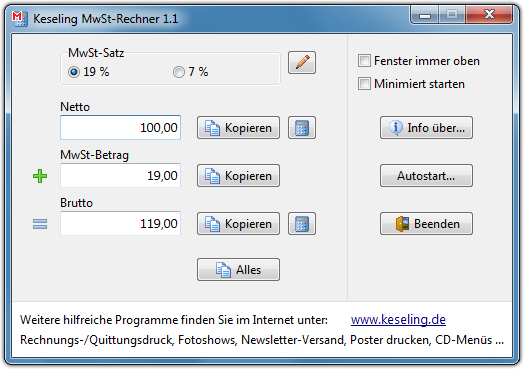Keseling MwSt-Rechner