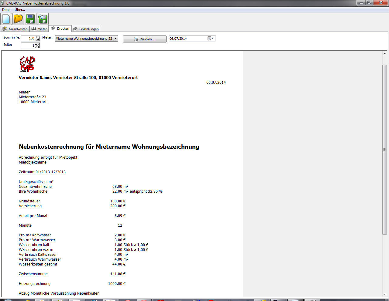 Nebenkostenabrechnung