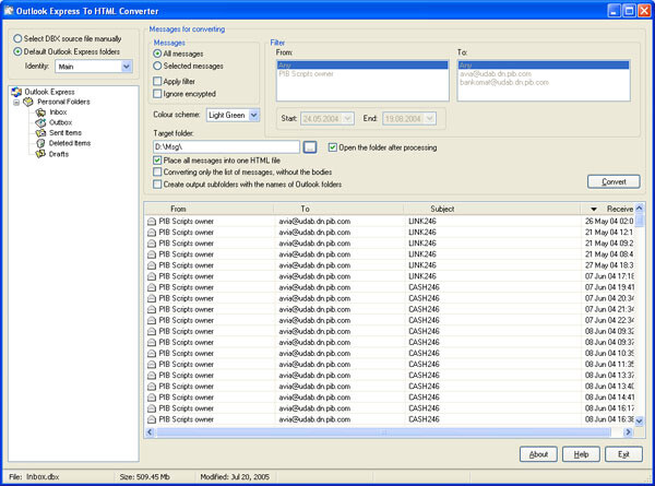  Outlook Express To HTML Converter