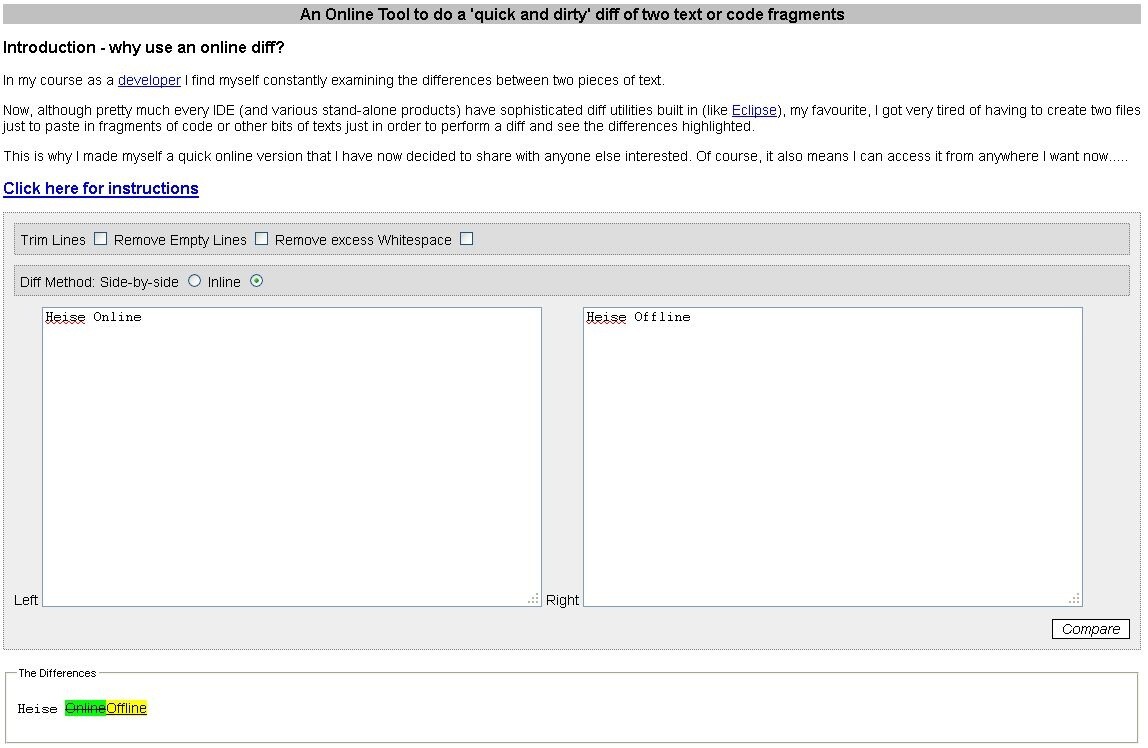 Quick Diff Online Tool