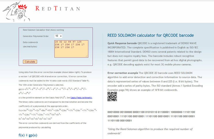Reed-Solomon-Calculator for QR-Code