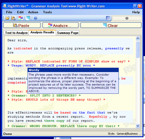 RightWriter Grammar Analysis