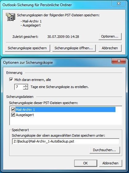 Sicherung für Persönliche Ordner