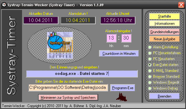 Systray-Termin-Wecker (Systray-Timer)