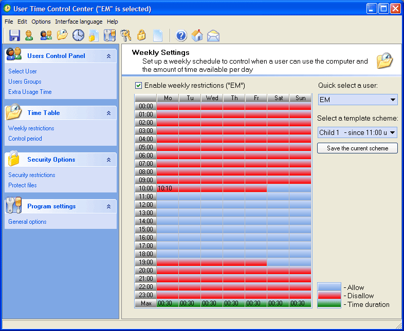User Time Control Center