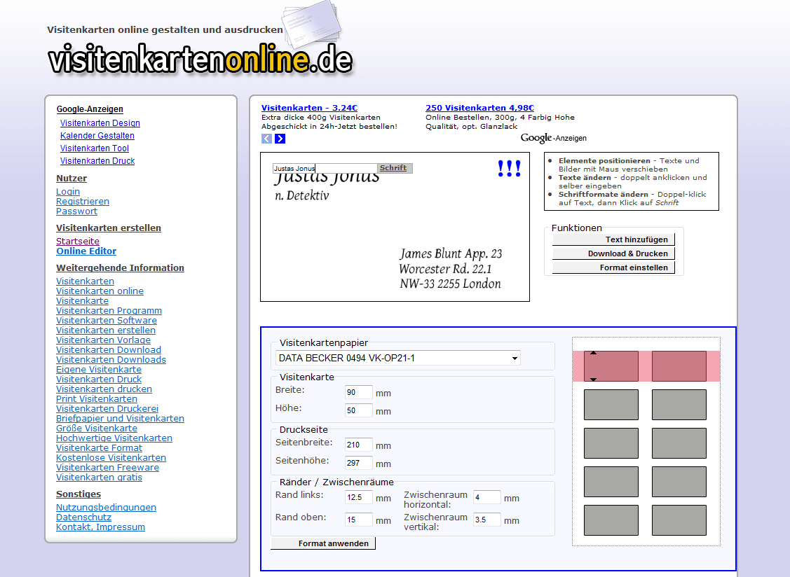 Visitenkarten Online-Editor