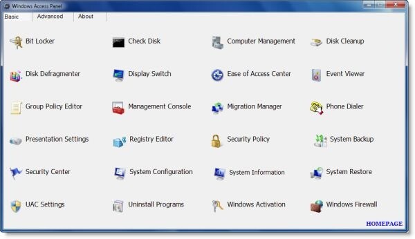  Windows Access Panel für 7 & Vista