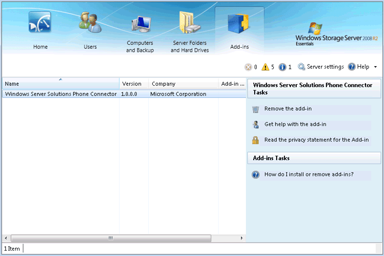  Windows Server Solutions Phone Connector Add-in