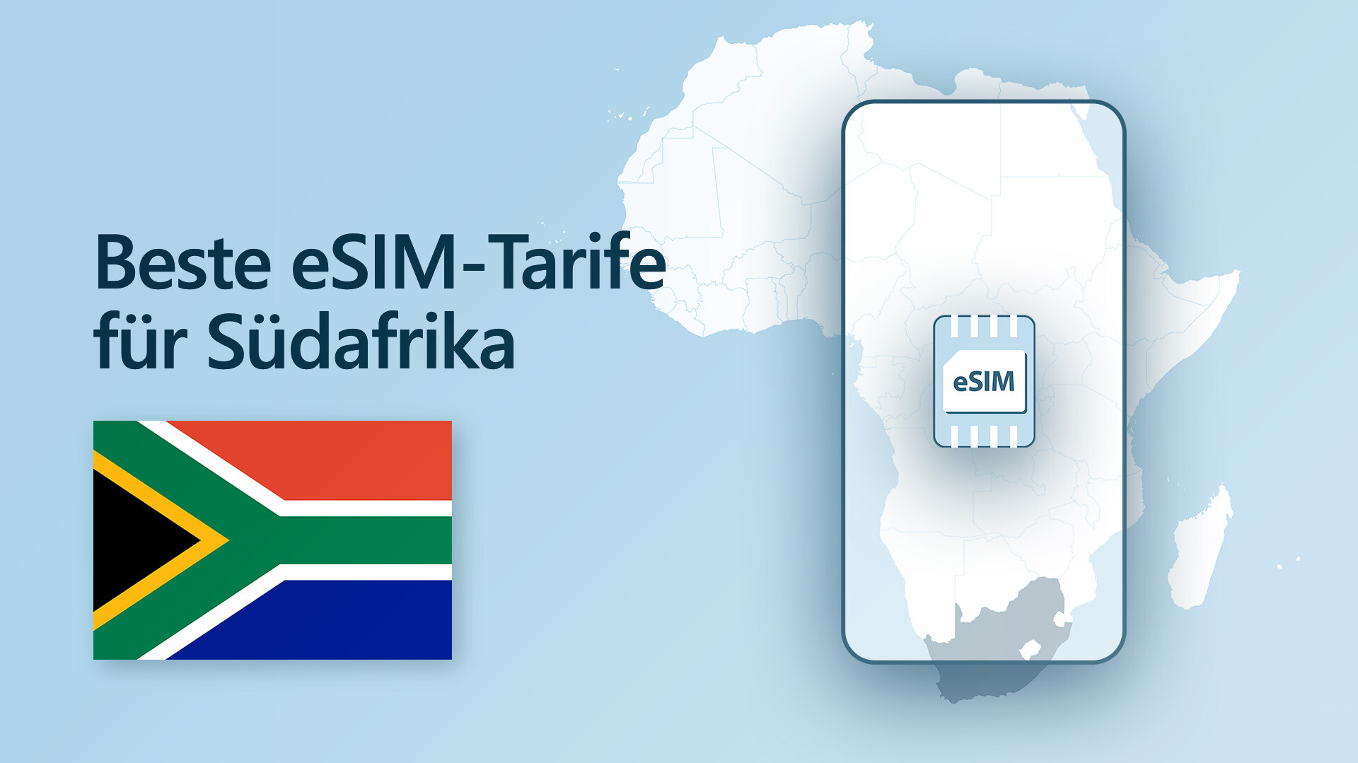 Artikelbild: eSIM-fähiges Smartphone neben Südafrika-Flagge in Landesform