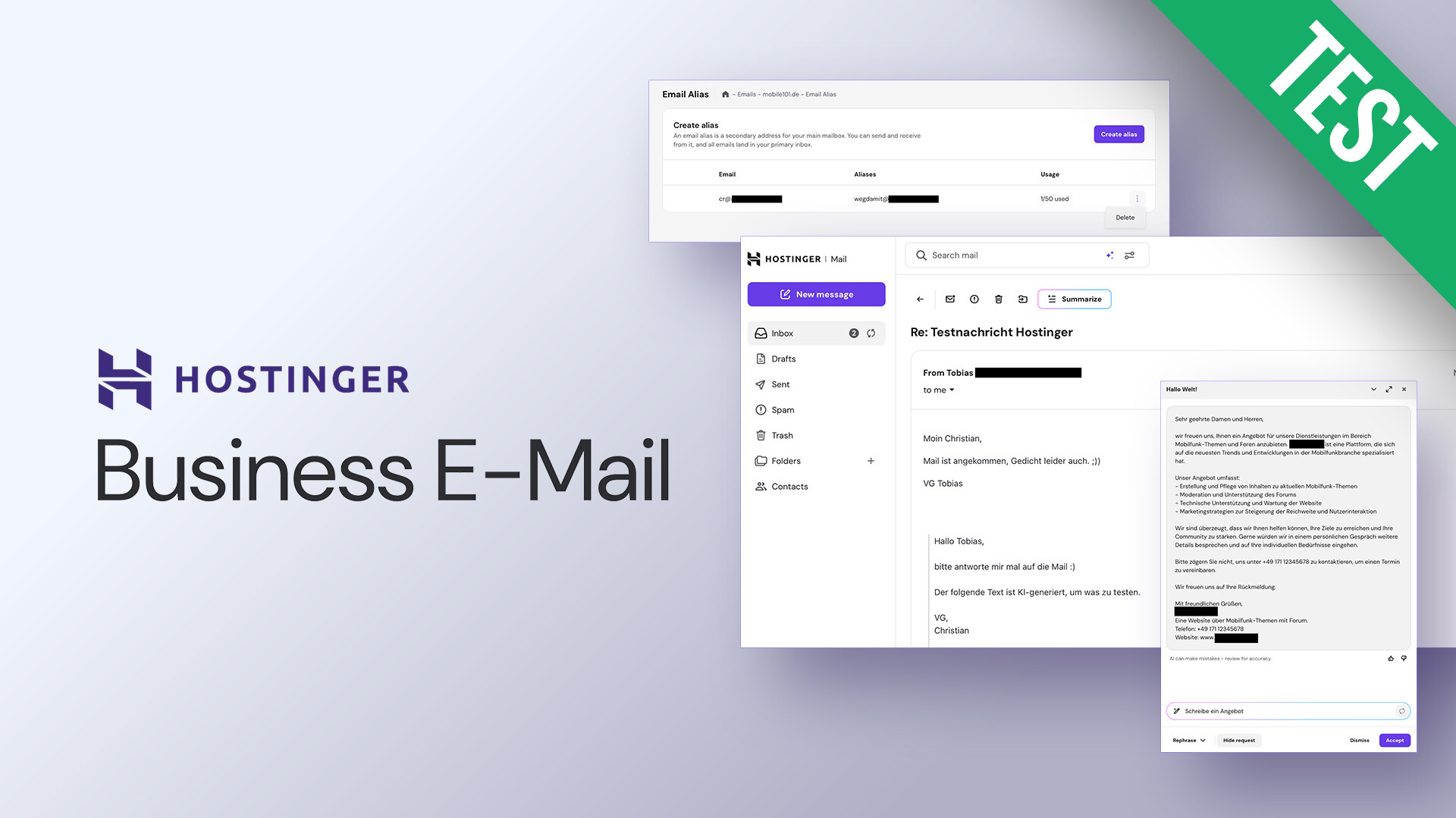 Hostinger Business E-Mail im Test: Profi-E-Mail mit KI