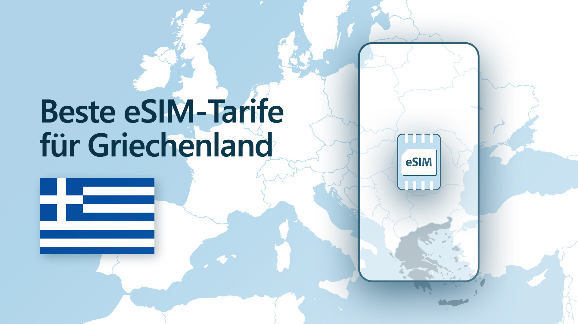 Artikelbild: eSIM-f&Atilde;&curren;higes Smartphone neben Griechenland-Flagge
