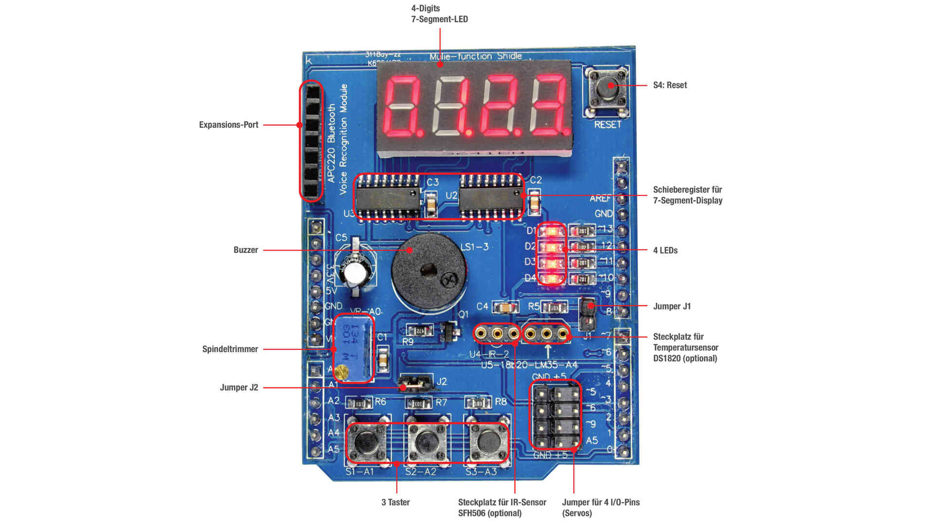 Whadda Arduino Erweiterungsboard - Multifunktions Shield Mit Display & Sensoren