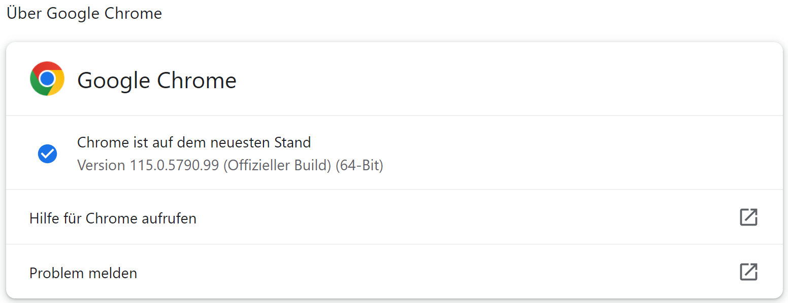 Screenshot vom Chrome Versionsdialog