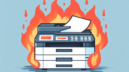 Stilisierte Grafik: ein brennender Netzwerkdrucker