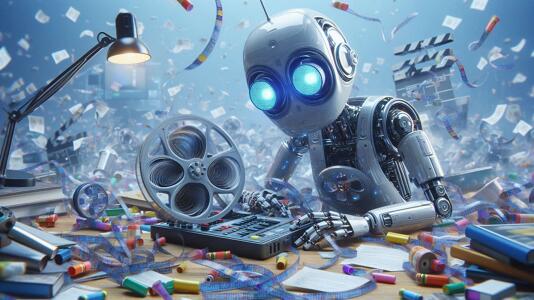 Ein Roboter schneidet Filmmaterial