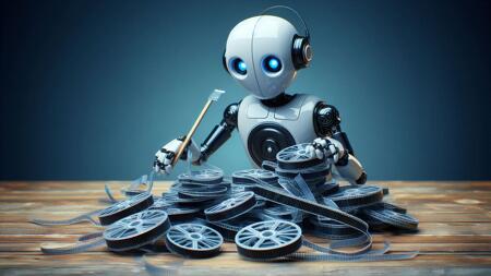 Ein Roboter schneidet Filmmaterial