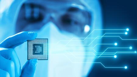 Close-up,Of,Professional,Scientist,Holding,A,Modern,Microprocessor,Chip,In