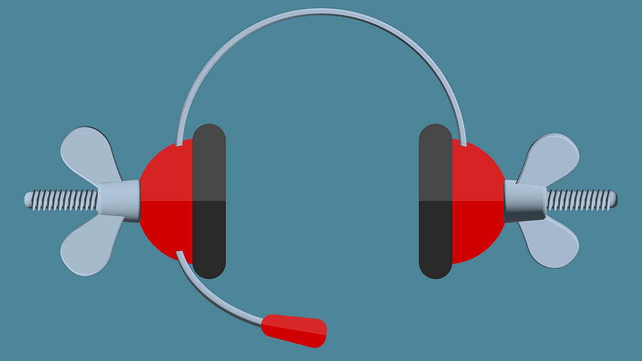 Headset mit Flügelschrauben an den Hörmuscheln