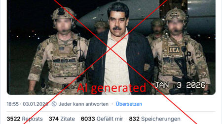 Ein KI-generiertes Bild von Maduro in Begleitung von US-Beamten.