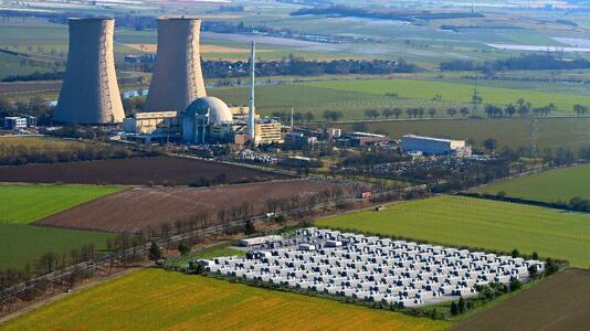 Rendering des geplanten GESI-Batteriespeichers am ehemaligen Kernkraftwerk Grohnde.