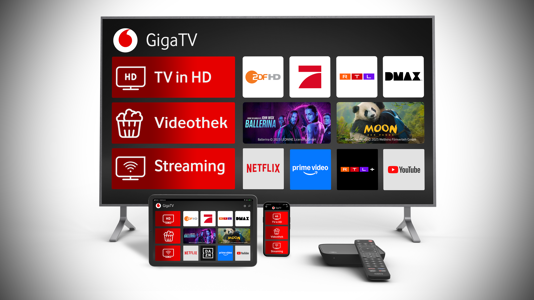 Vodafone Giga TV Box vor TV-Gerät