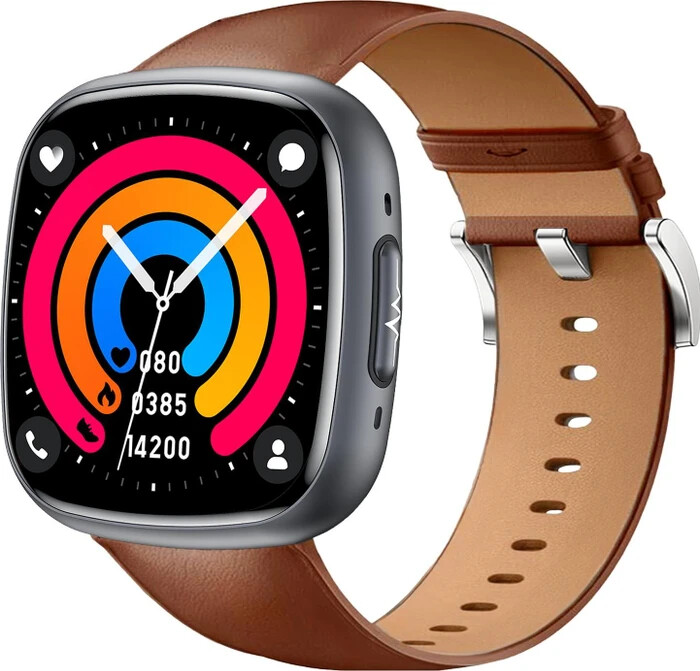 Knauermann NEO 2 (2025) – Nero rettangolare – Orologio Salute Smartwatch – ECG – Funzione HRV – BT Bluetooth – apnea notturna – pressione sanguigna – cinturino in silicone rosa, Höhe: 42mm; Breite