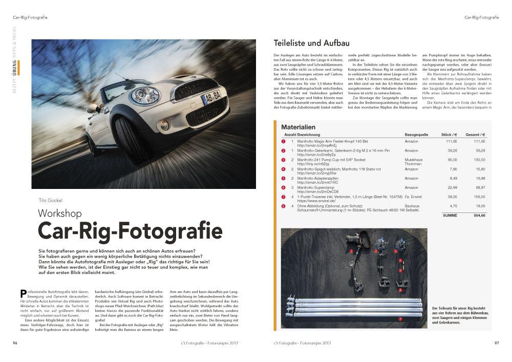 Im Beitrag zur Car-Rig-Fotografie erklärt Autor Tilo Gockel, mit welchem Zubehör und welcher Technik sie besonders dynamische Fahrzeug-Aufnahmen fotografieren.