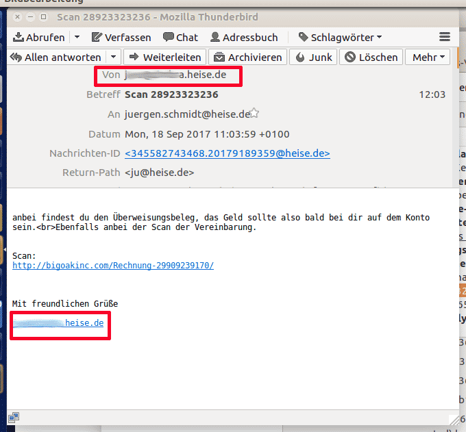 Achtung Aktuelle SpamMails fälschen Absender von Mitarbeitern heise