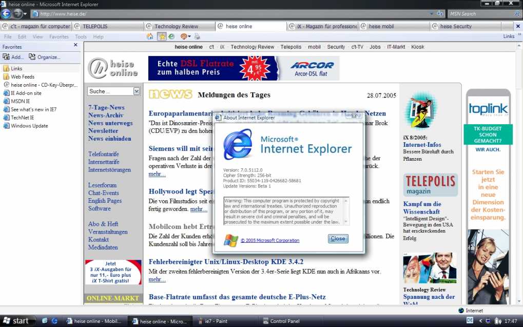 Internet Explorer 7 Beta 1 Microsofts Webbrowser Soll Konkurrenzfahiger Werden Heise Online