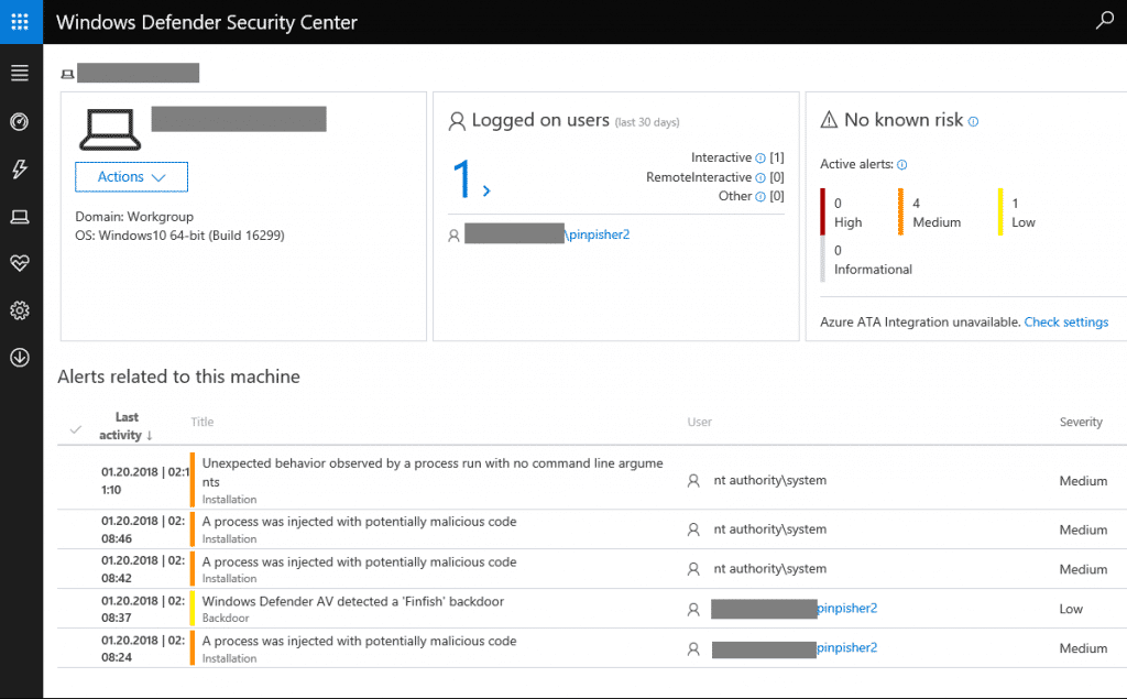 So sieht ein FinFisher-Angriff in der Oberfläche von Windows Defender ATP aus.