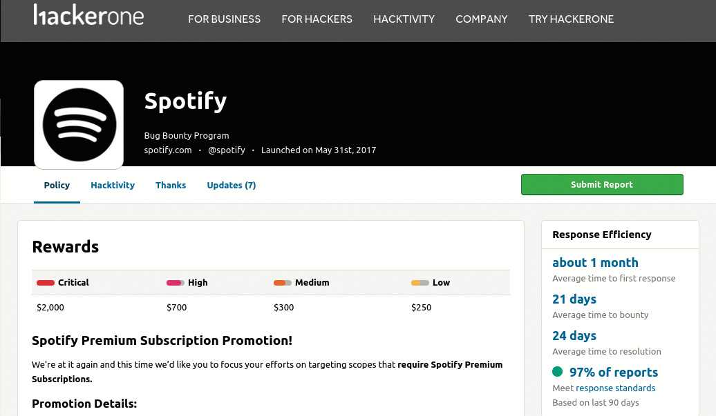 Viele große Firmen wie Spotify wickeln ihre Bug-Bounty-Programme über Plattformen wie hackerone ab.