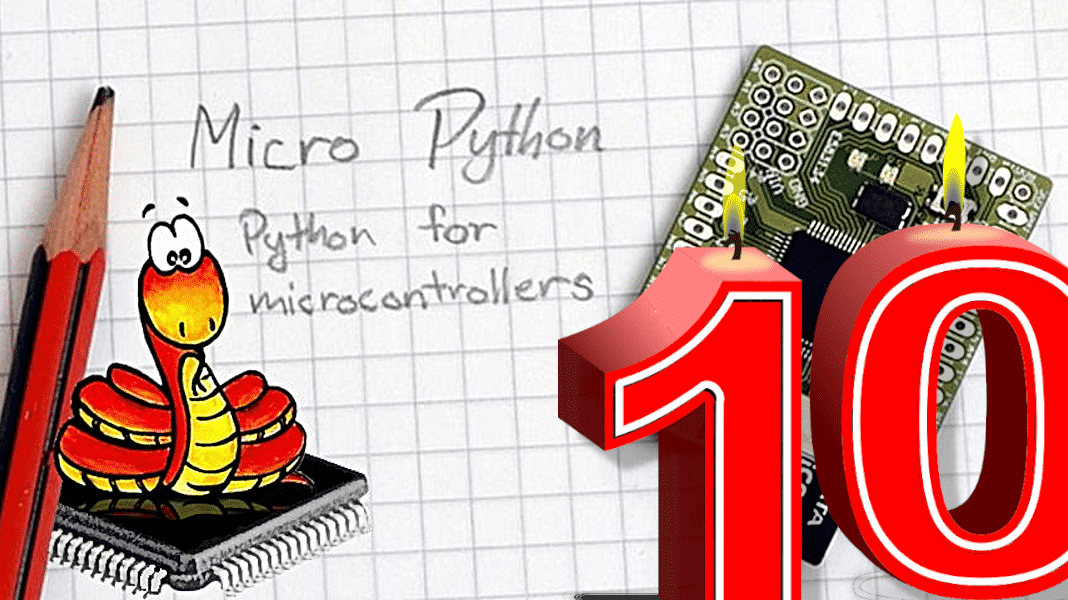 MicroPython Logo mit Geburtstagskerzen