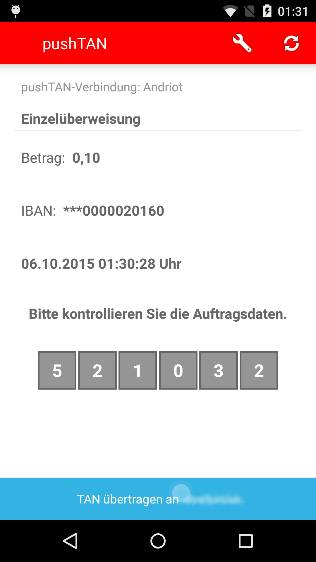 Die Überweisungsdaten scheinen korrekt. Die TAN kann bequem per Click in die Onlinebanking-App übertragen werden, wo der Anwender die Überweisung abschickt. Das Geld landet dann unter Umständen trotzdem woanders.