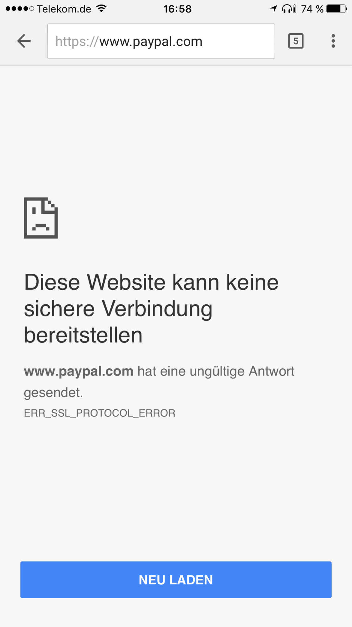 Chrome hingegen beschwert sich auf dem gleichen iPhone über einen SSL-Fehler.