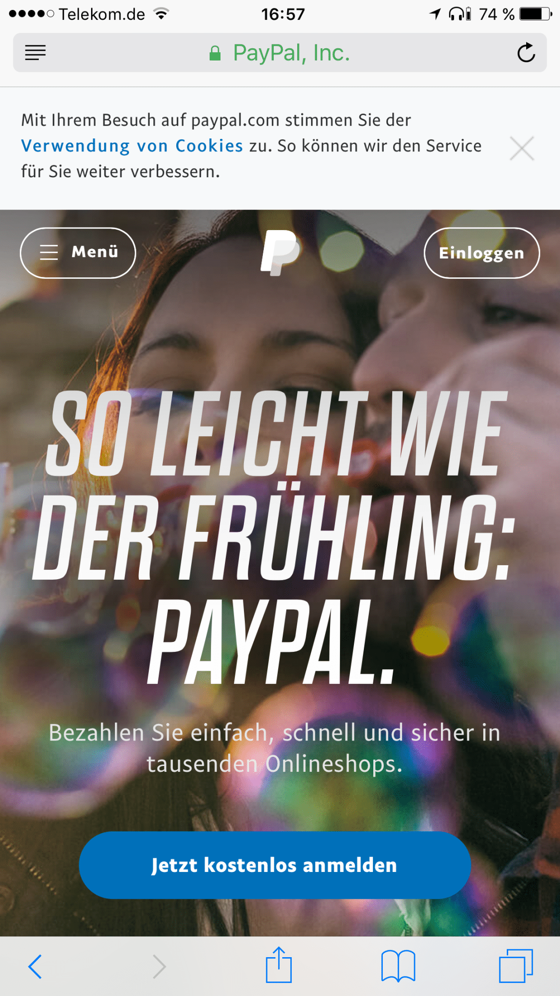 Safari öffnet klaglos eine angeblich sichere Verbindung zu PayPal.