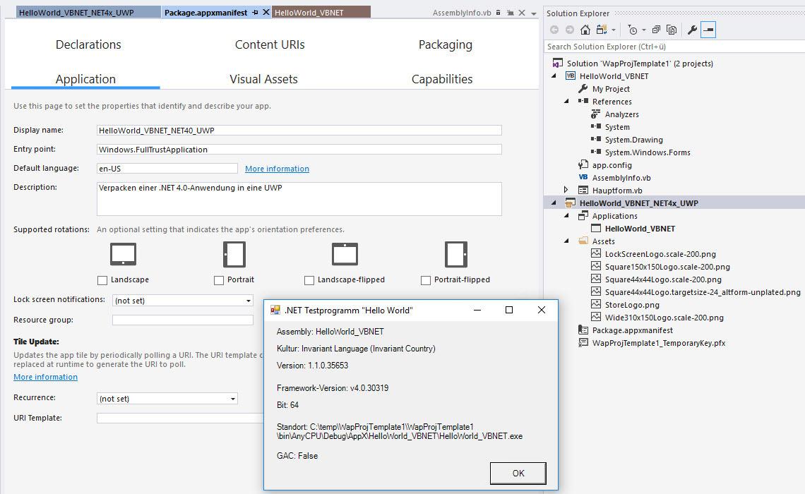 Verpacken einer alten .NET 4.x-Anwendung in eine Universal Platform App mit dem Windows Application Packaging Project in Visual Studio 2017 Update 4