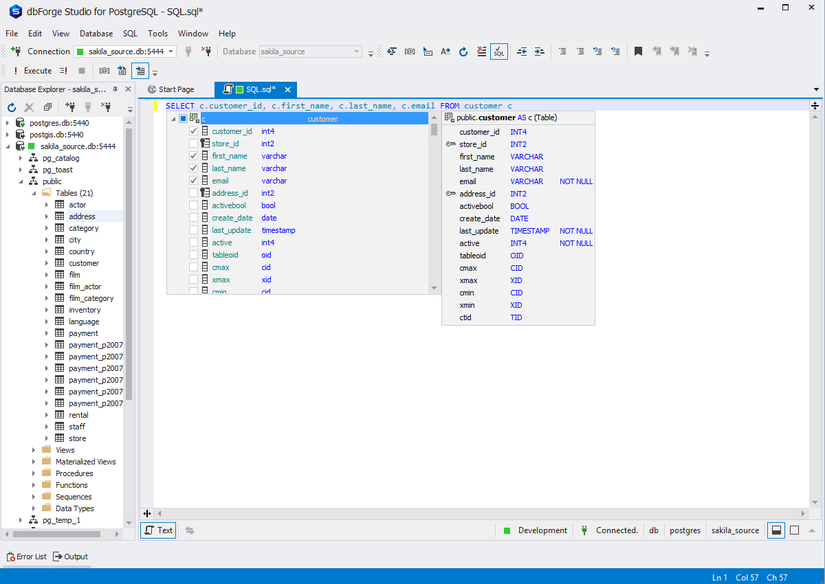 Der SQL-Editor von dbForge Studio bietet Autovervollständigung.
