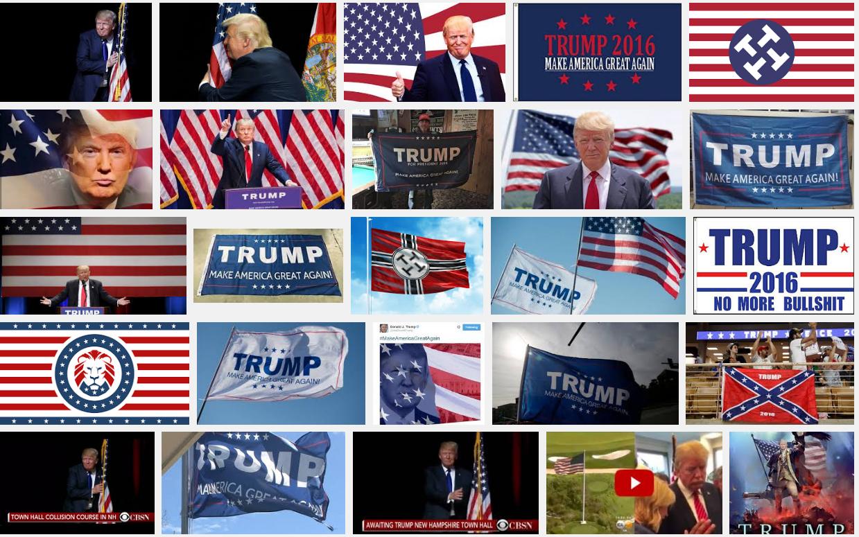 Was Google so bei der Suche nach "Trump Flag" findet...