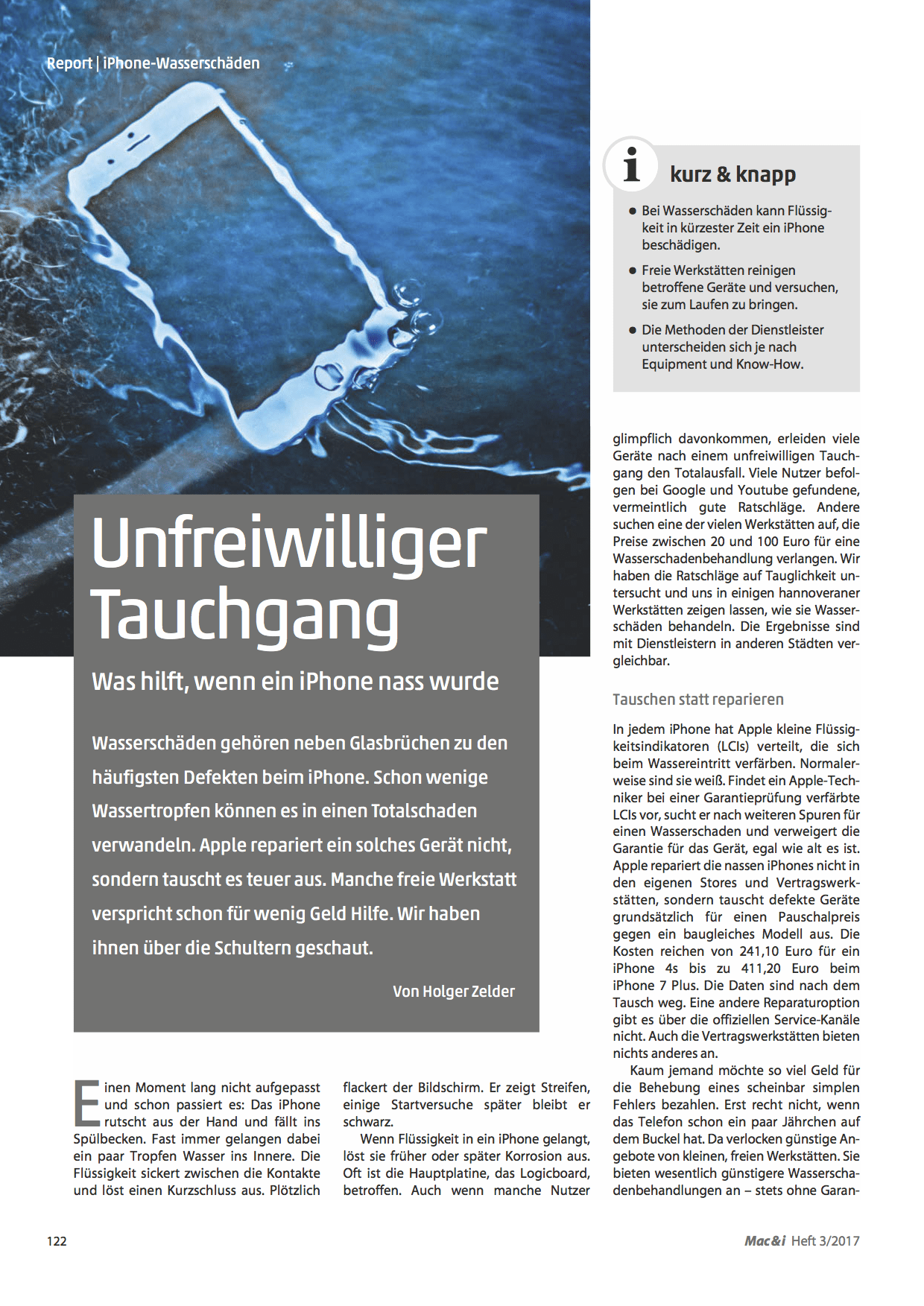 Wasserschäden beim iPhone (Artikelauszug)