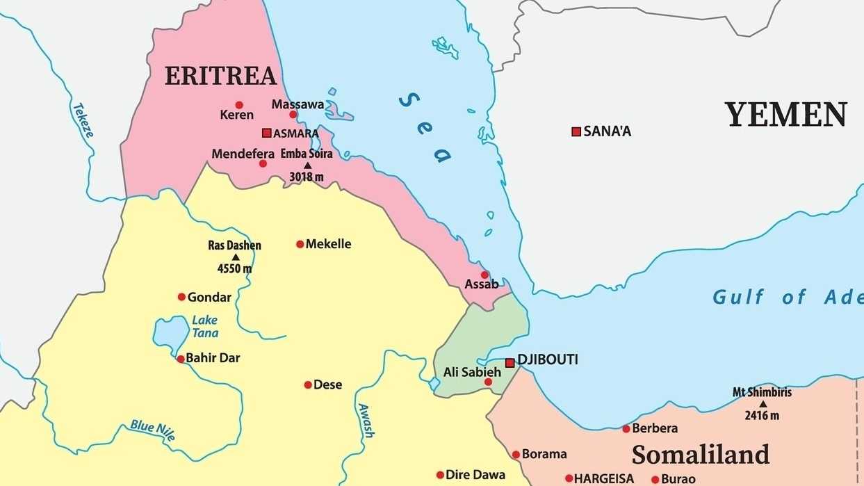 Karte des Übergangs vom Roten Meer in die Arabische See
