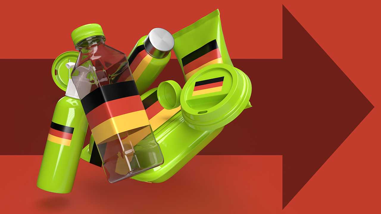 Symbolische Darstellung des Exorts von Plastikmüll aus Deutschland