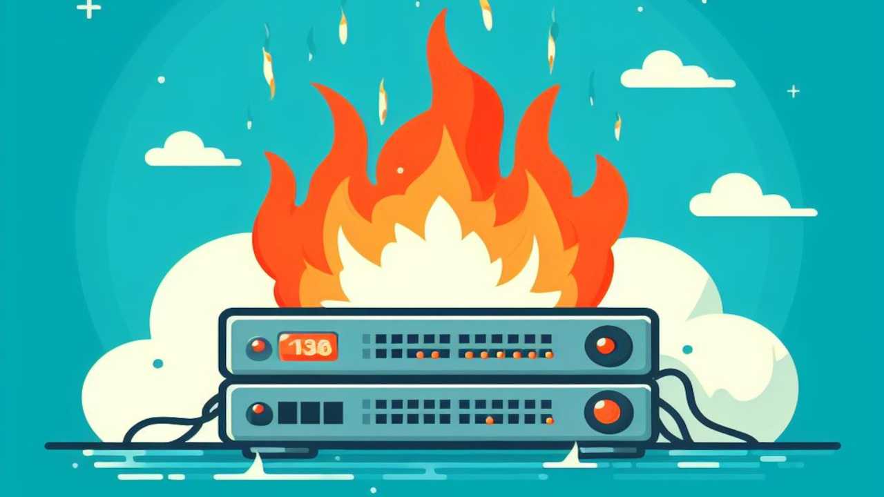 Stilisierte Grafik: eine brennende Appliance im Netz