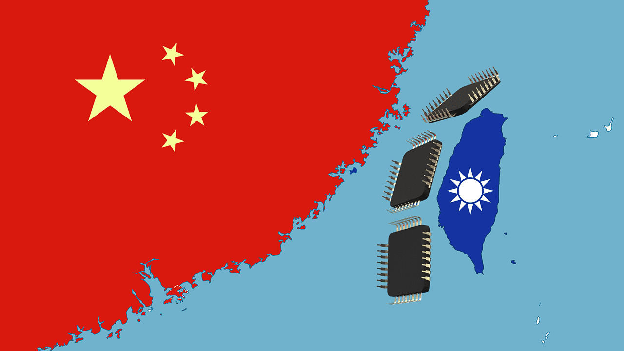 Karte China-Taiwan mit Chips als Abwehr Taiwans
