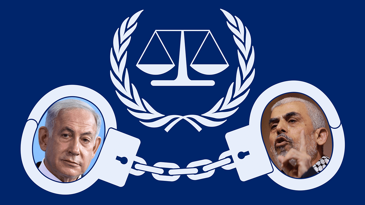  Benjamin Netanjahu und Yahya Sinwar in Handschellen mit IStGH-Logo