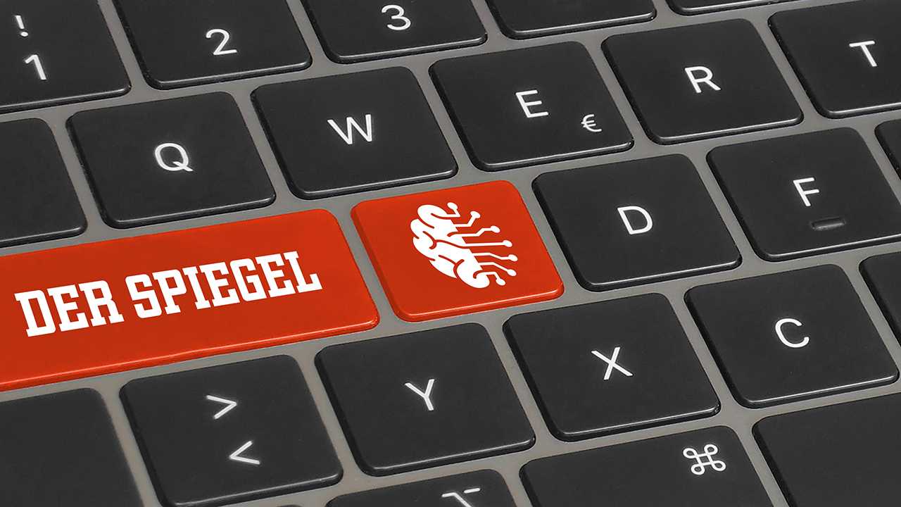 Tastatur mit Spiegel-Logo und KI-Logo