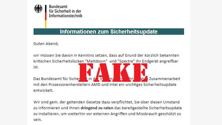 Vorsicht vor Fake-Mails vom BSI mit angeblichen Meltdown- und Spectre-Patches
