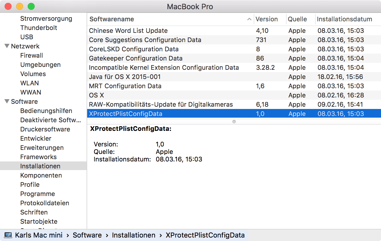 Das Dienstprogramm Systeminformationen verrät, ob und wann XProtect zuletzt aktualisiert wurde.