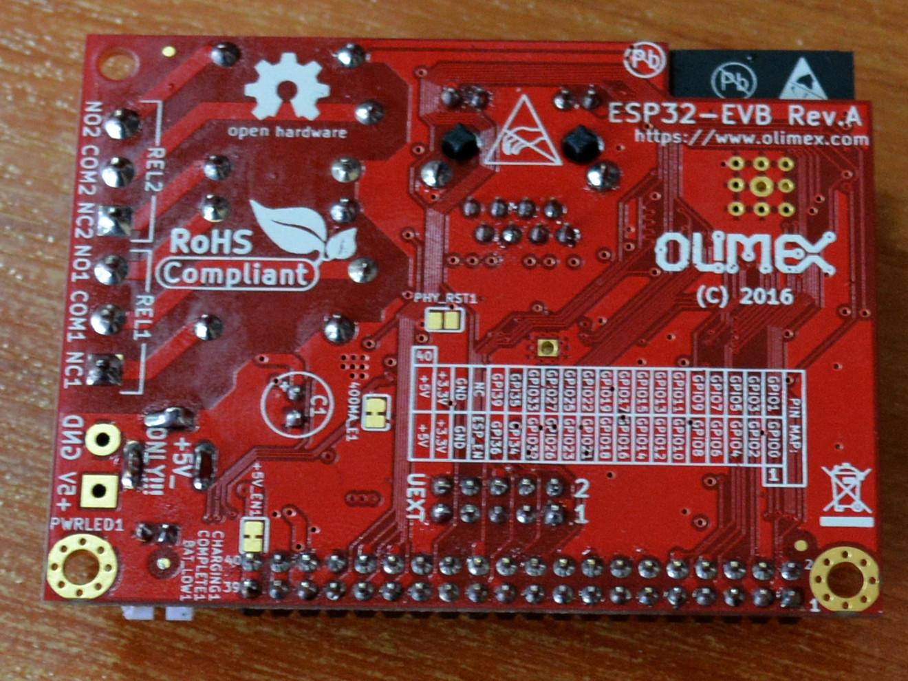 Rückseite des ESP32-EVB IoT-Entwicklungsboards