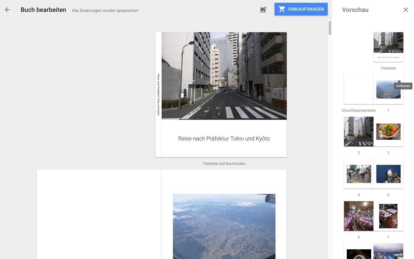 Google Fotos verspricht ein schickes Fotobuch "in wenigen Minuten". Die Gestaltung passiert im Browser oder in der App.